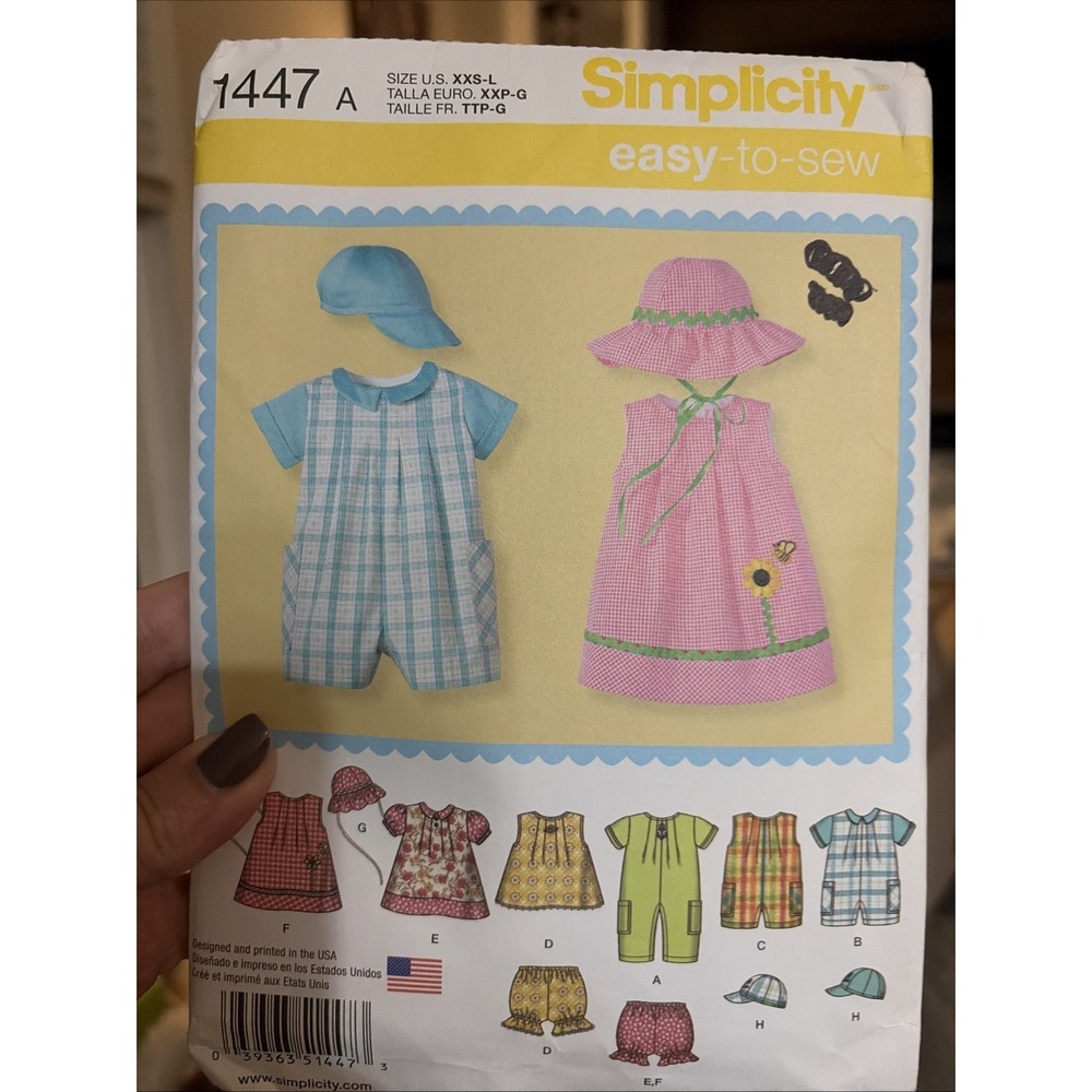 2014 Simplicity SewingPattern 1447 Baby Romper Dress Top Panties Hat XXS-L UC